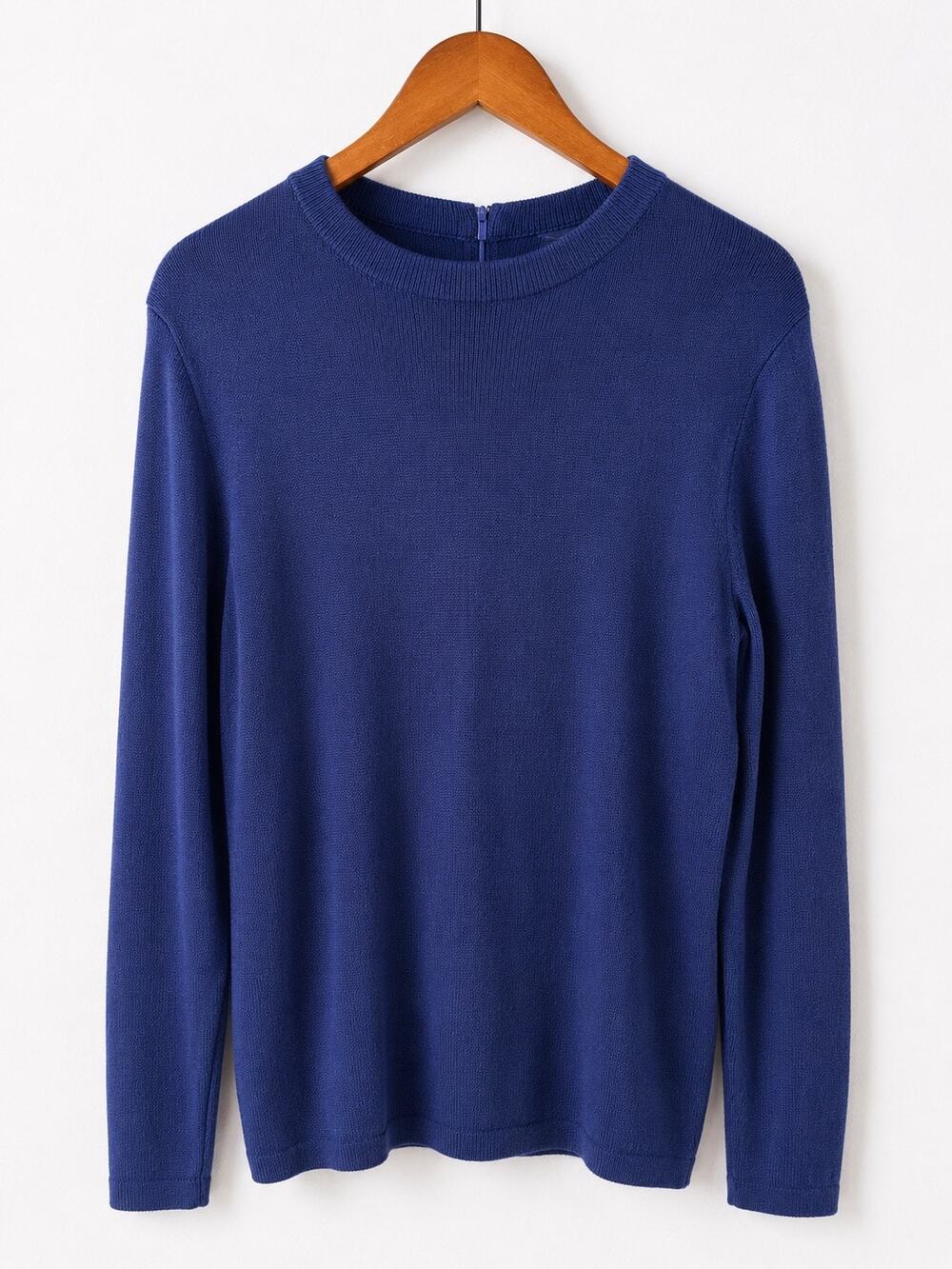 St. John Santana Knit Navy Blue Sweater Top Back Zip Long Sleeve Size Large